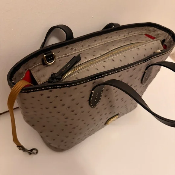 Dooney & Bourke Gray Ostrich Embossed Leather Tote NWOT w/COA - Picture 6 of 12